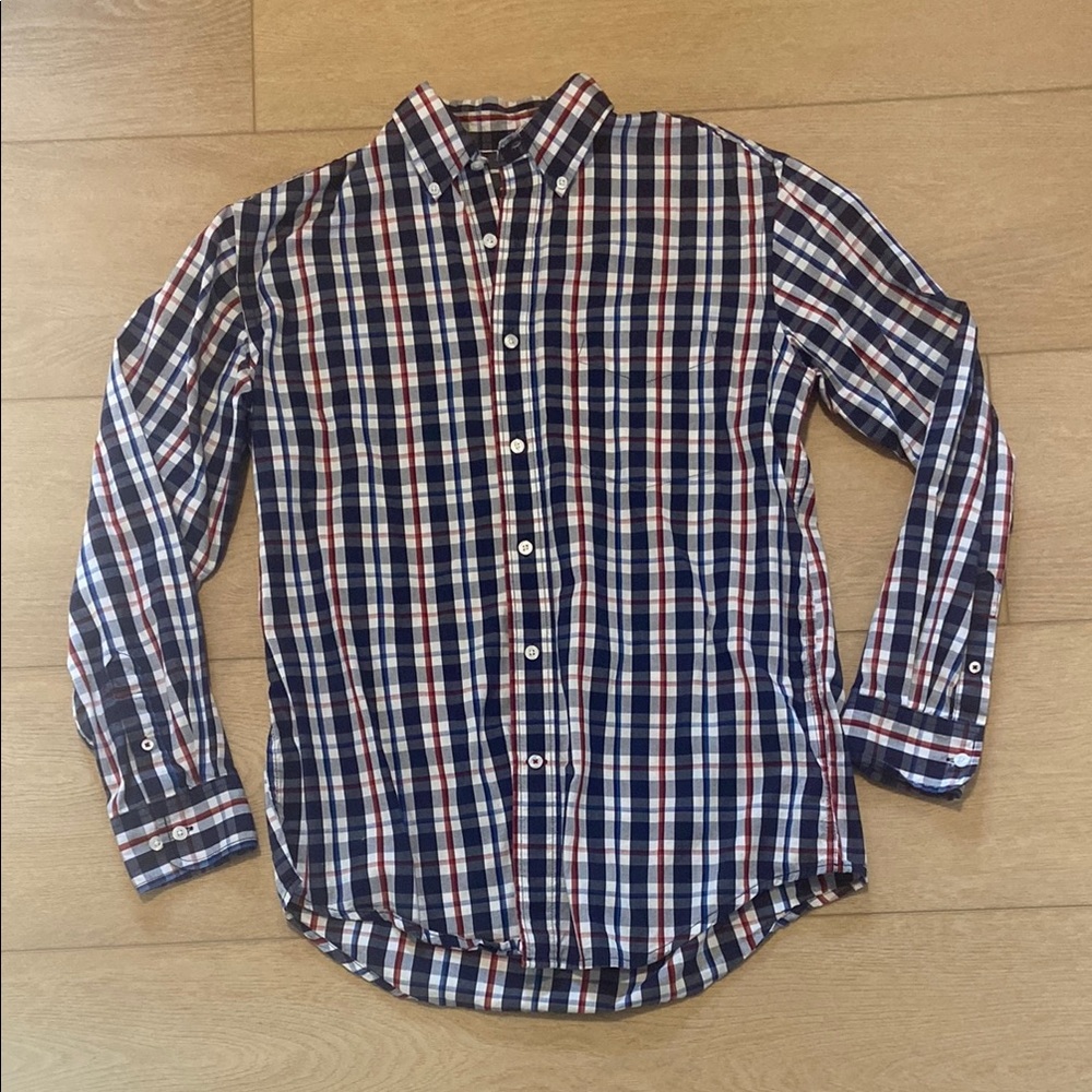 Men's Blue and Red Plaid Shirt